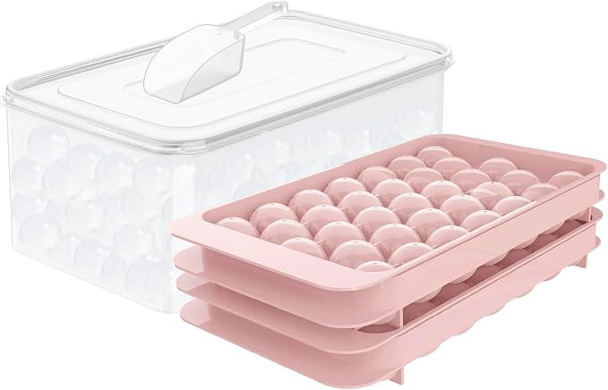 WIBIMEN Ice Cube Tray for Freezer with Lid & Bin, 1"x66 Round Ice Cube Mold with Container, Small... | Amazon (US)