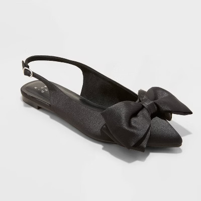Women's Shelby Bow Slingback Ballet Flats with Memory Foam Insole - A New Day™ Black 11 | Target