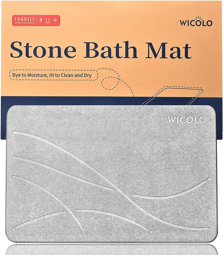 WICOLO Stone Bath Mat, Diatomaceous Earth Shower Mat Non Slip Instantly Removes Water Drying Fast... | Amazon (US)