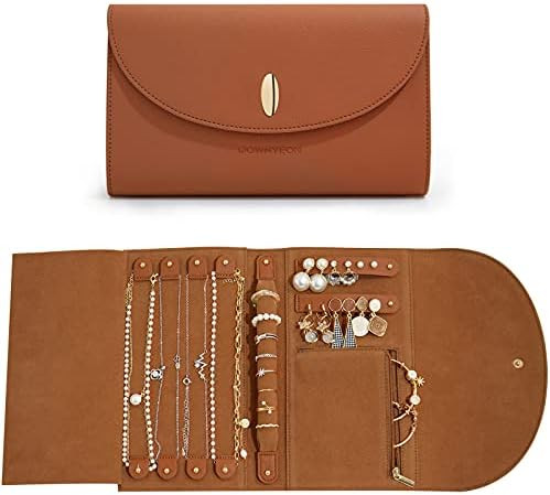 ROWNYEON Travel Jewelry Organizer Case Leather Jewelry Roll Journey Storage Bag for Earrings, Rin... | Amazon (US)