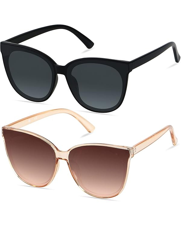 LYZOIT Oversized Cat Eye Sunglasses for Women Big Large Cateye Frame Shades 2 Pack Fashion Vintag... | Amazon (US)