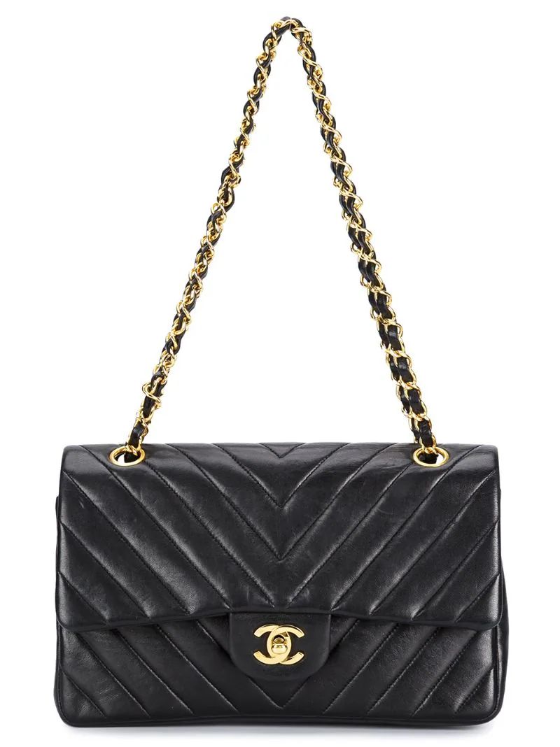 Chanel Vintage medium chevron double flap bag, Women's, Black | FarFetch US