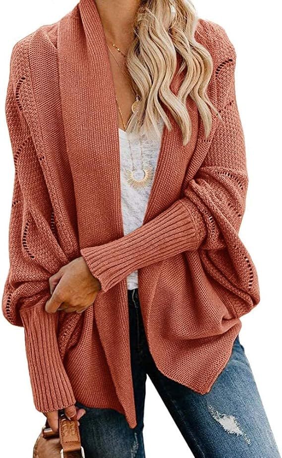 Miladusa Womens Cardigan Sweaters Long Sleeve Oversized Solid Knit Open Front Outerwears with Poc... | Amazon (US)
