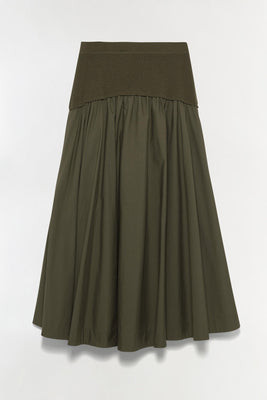 SIMKHAI Women's Ovie Knit Cotton Midi Skirt in Fern, Size Medium | Simkhai