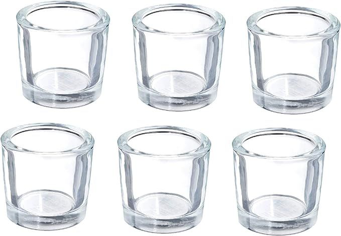 Hosley Set of 6 Clear Chunky Thick Glass Votive/Tealight (Wax or LED) Candle Holders- 2.4" High. ... | Amazon (US)