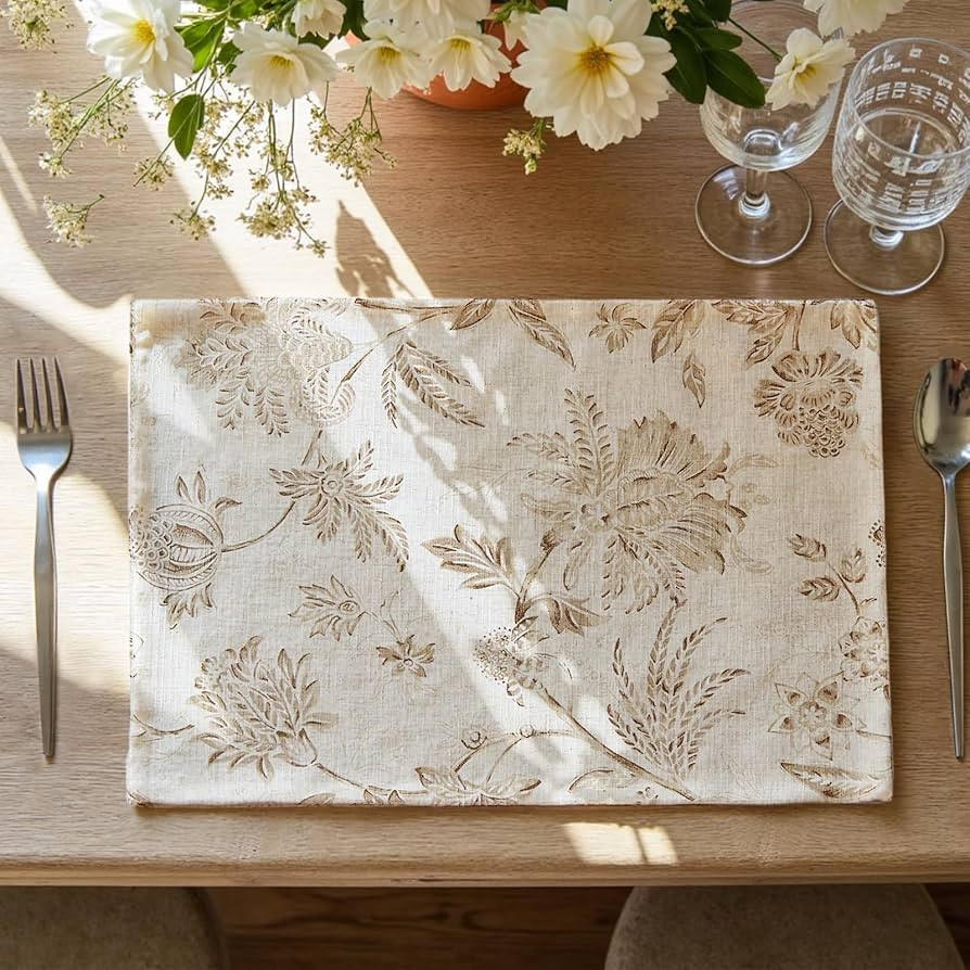 JINCHAN Linen Floral Fall Placemats Set of 4 Cloth Table Mats Rustic Cottagecore Jacobean Outdoor... | Amazon (US)