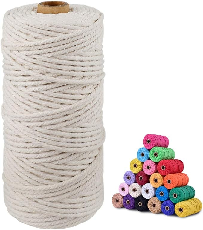 jijAcraft Macrame Cord,3mm x 328 Feet Cotton Macrame Cord,Natural White Cotton Cord Macrame Suppl... | Amazon (US)