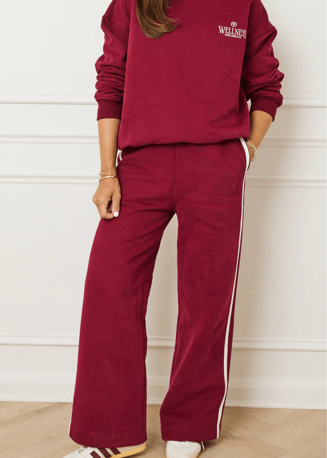 SIDE STRIPE WIDE LEG JOGGERS - CHERRY | WAT The Brand