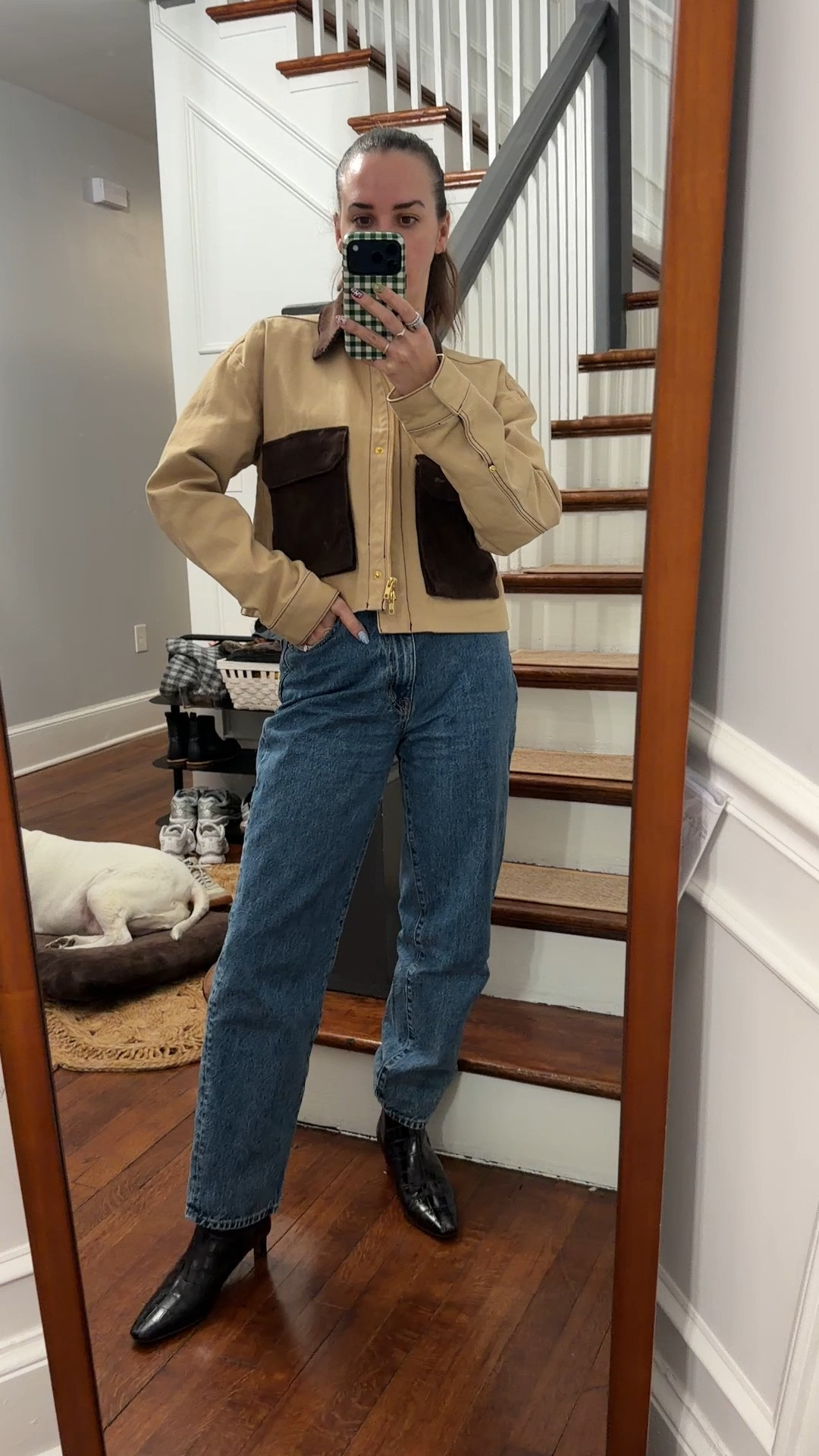 hudson jeans jacket. spring jacket. tan jacket. cropped jacket. jeans and boots. leather boots. croc boots. madewell boots.  

 #LTKSpringSale 

#LTKootd #LTKSaleAlert