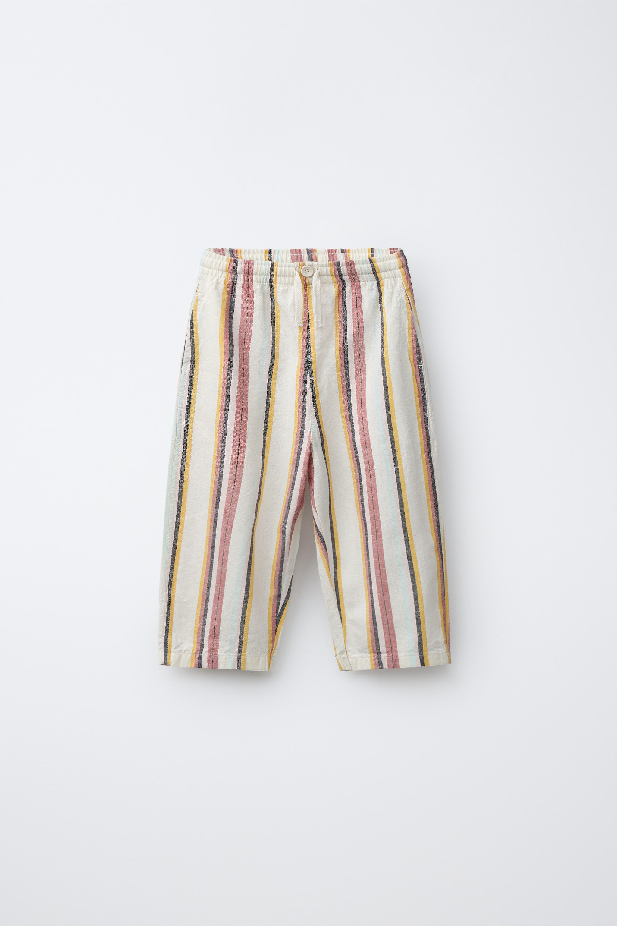 STRIPED COTTON AND LINEN BAGGY PANTS | Zara US