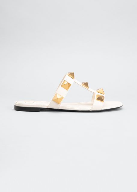 Valentino Garavani Roman Stud T-Strap Slide Sandals | Bergdorf Goodman