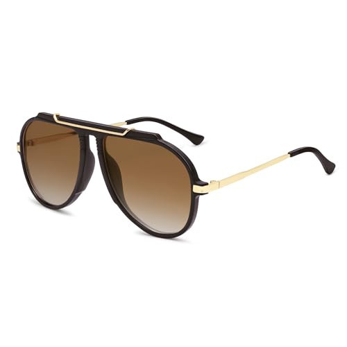 SOJOS Retro Oversized 70s 90s Aviator Sunglasses for Women Men Trendy Vintage Square Sun Glasses SJ2693 Brown Frame Brown Grading Lens | Amazon (US)