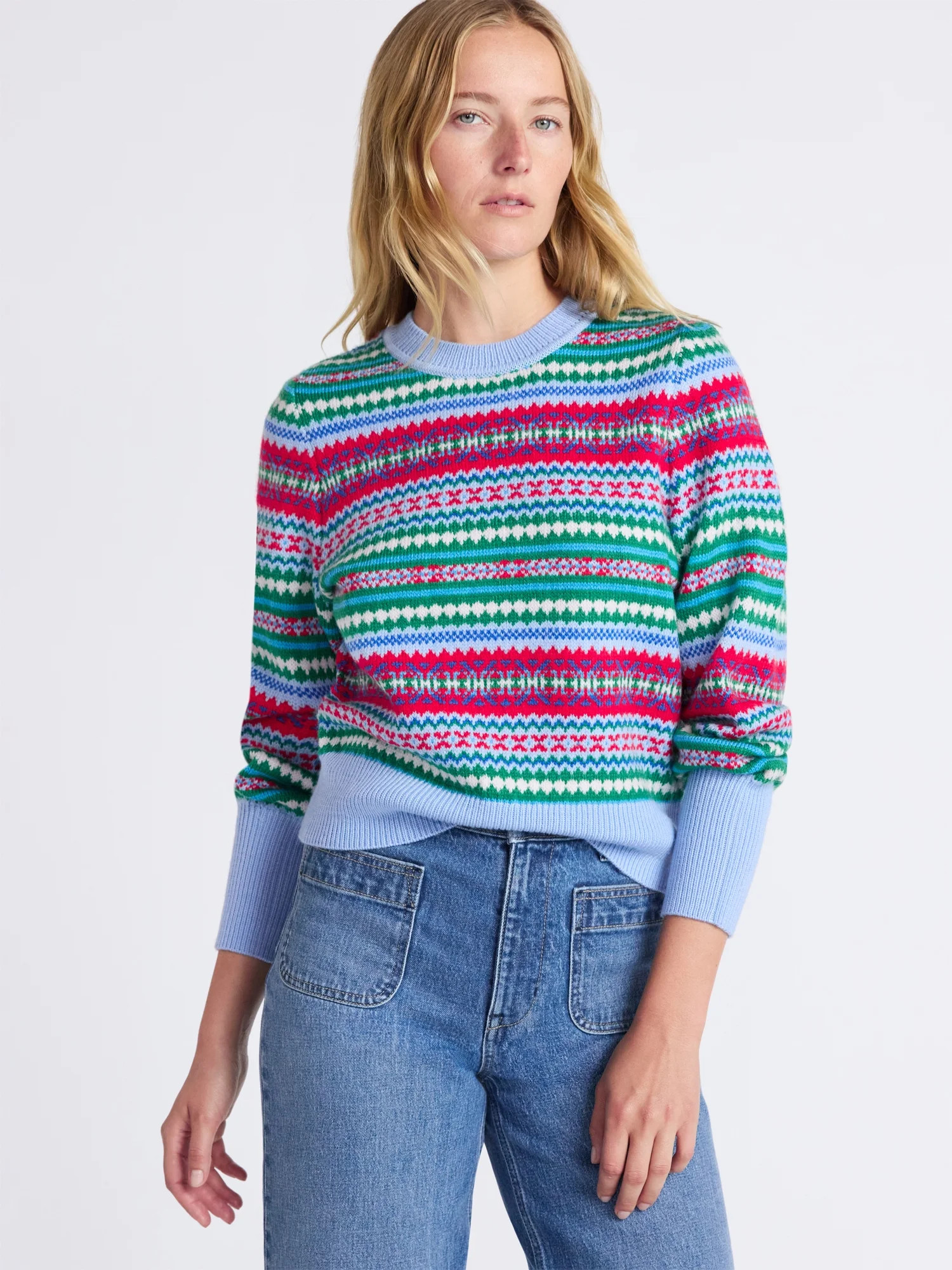 Free Assembly Women's and Women’s Plus Fair Isle Pullover Sweater with Tall Cuffs, Midweight, S... | Walmart (US)