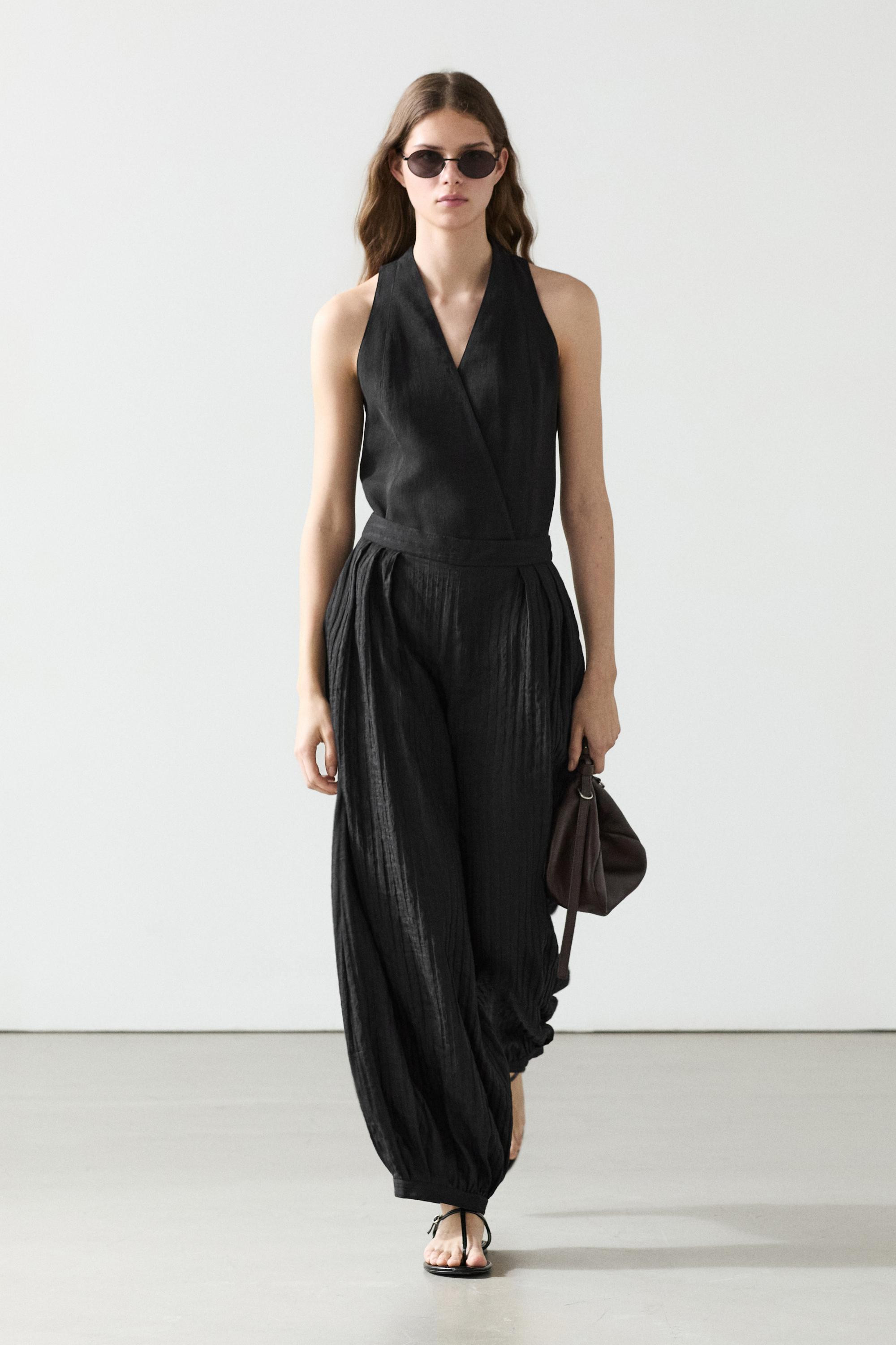 Flowing linen blend sarouel trousers | Massimo Dutti UK