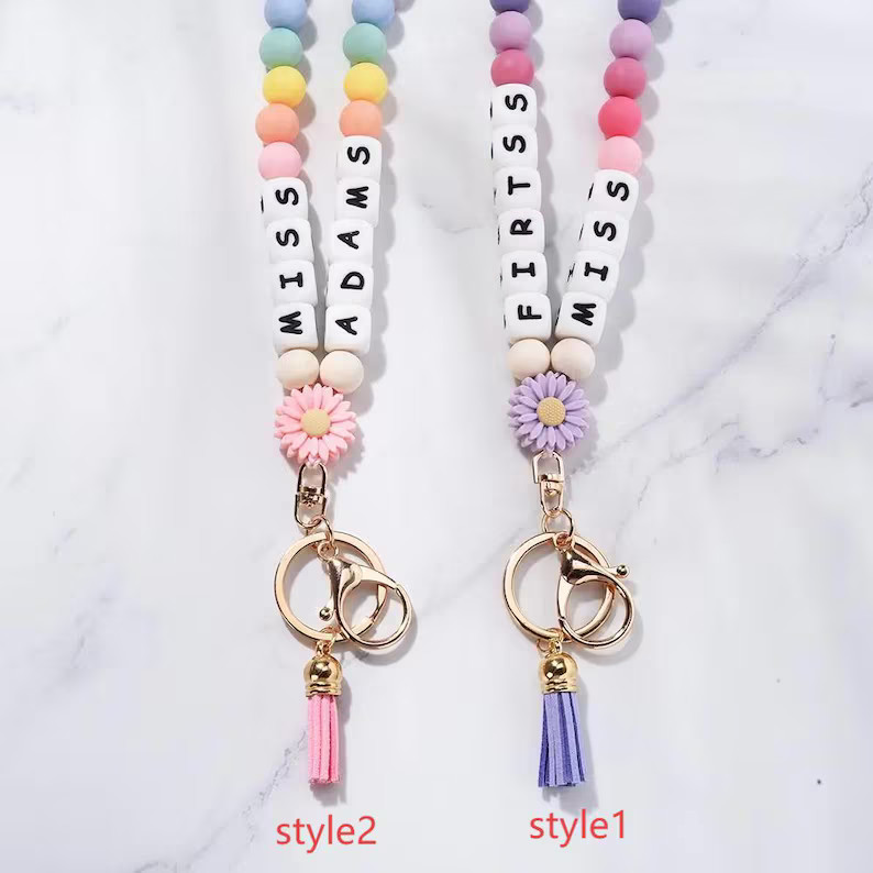 Custom Beaded Teacher Lanyard ID Holder , Nurse Lanyard, Best Custom Gift, Custom Name Grade Titl... | Etsy (US)