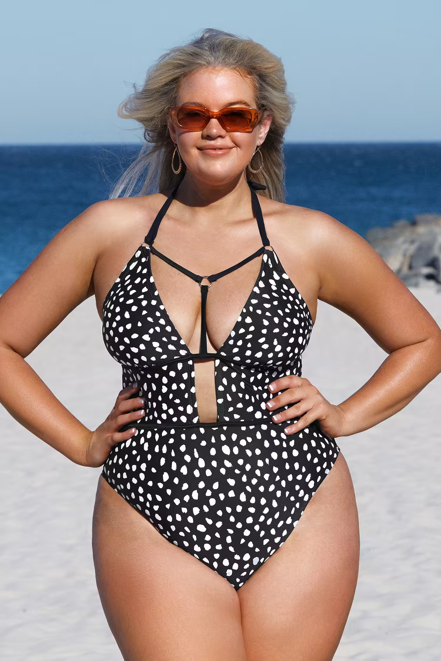 Escaping Dots Cutout Strappy Plus Size One Piece Swimsuit | Cupshe US
