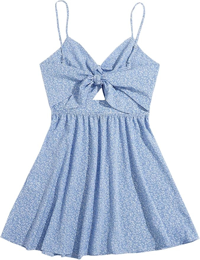 Floerns Women's Boho Floral Print Twist Front Cami A Line Mini Dress | Amazon (US)