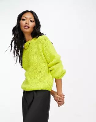 Selected Femme brushed knitted jumper in lime | ASOS (Global)