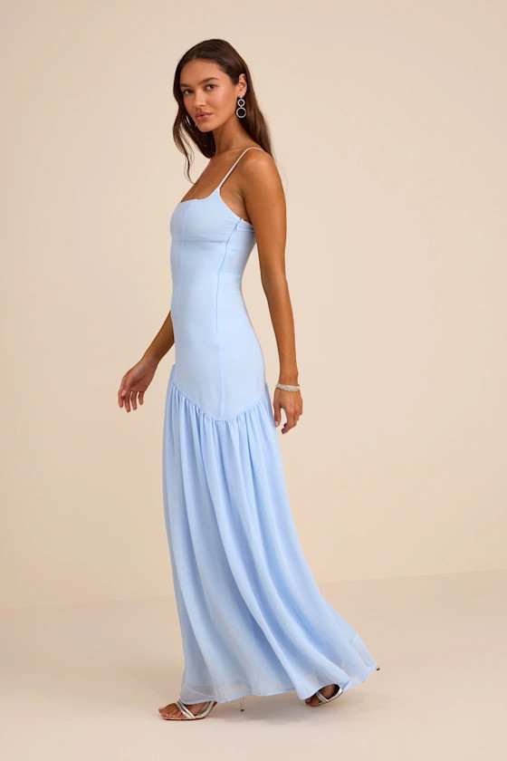 Auria Light Blue Chiffon Drop Waist Maxi Dress | Lulus