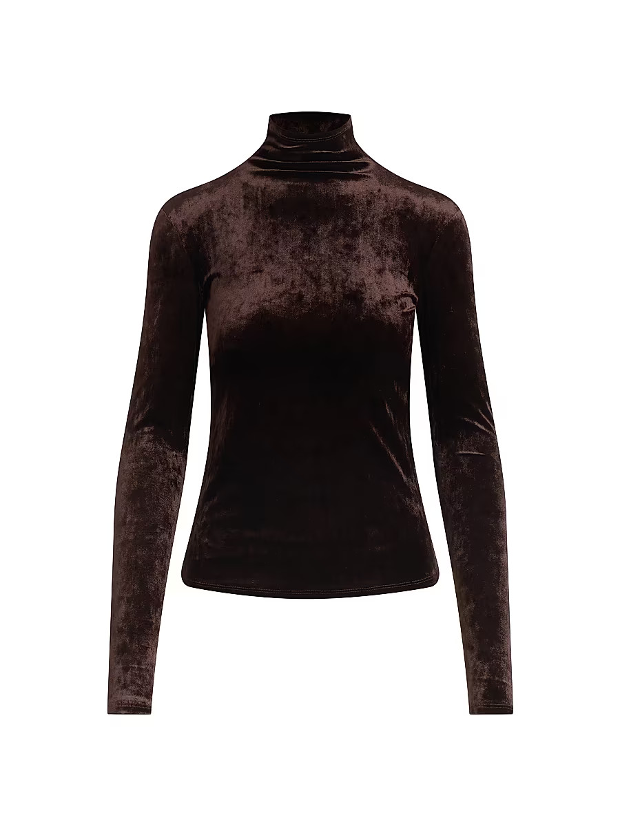 Women's The Tony Turtleneck Velvet Long-Sleeve Top - Cacao - Size Small | Saks Fifth Avenue