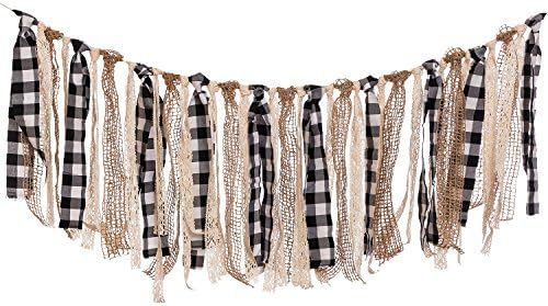 Ling's moment Buffalo Plaid Fabric Tassel Garland, Lace Burlap Rig Tie Banner, Fall/Thanksgiving ... | Amazon (US)