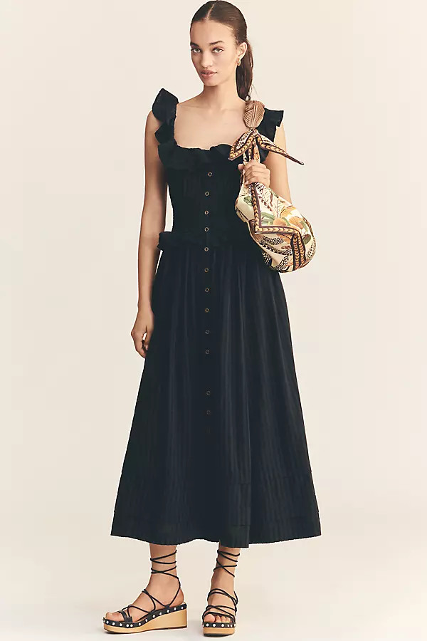 Pilcro Ruffled Smocked-Waist Button-Front Midi Dress | Anthropologie (US)