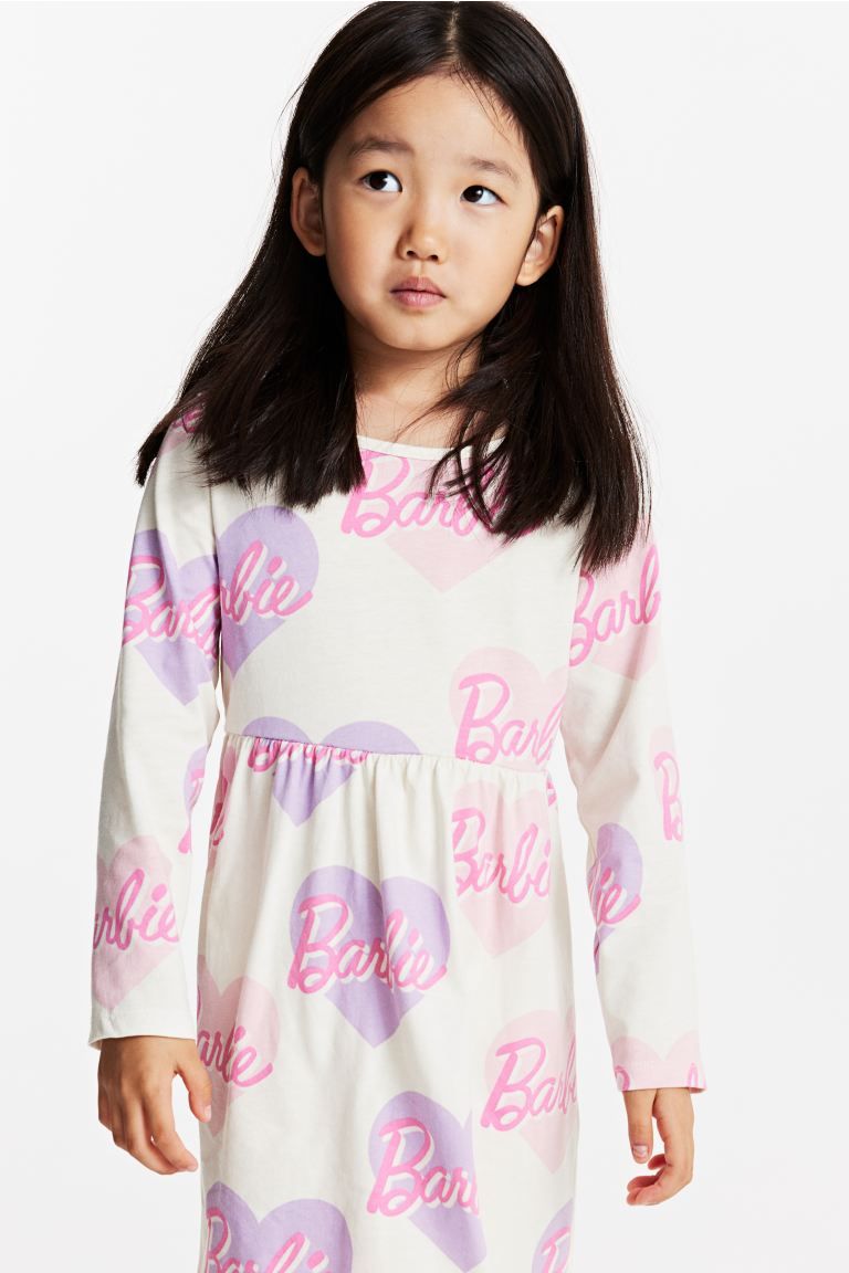 Patterned Cotton Dress - White/Barbie - Kids | H&M US | H&M (US + CA)