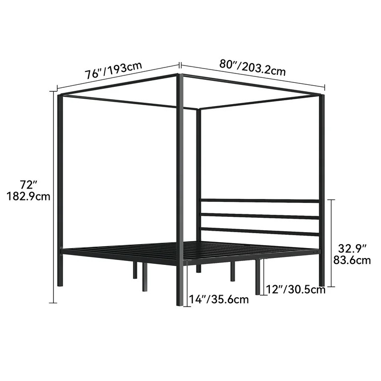 Dextrus King Size Metal Four Poster Canopy Bed Frame, Sturdy Platform with Built-in Headboard, Bl... | Walmart (US)