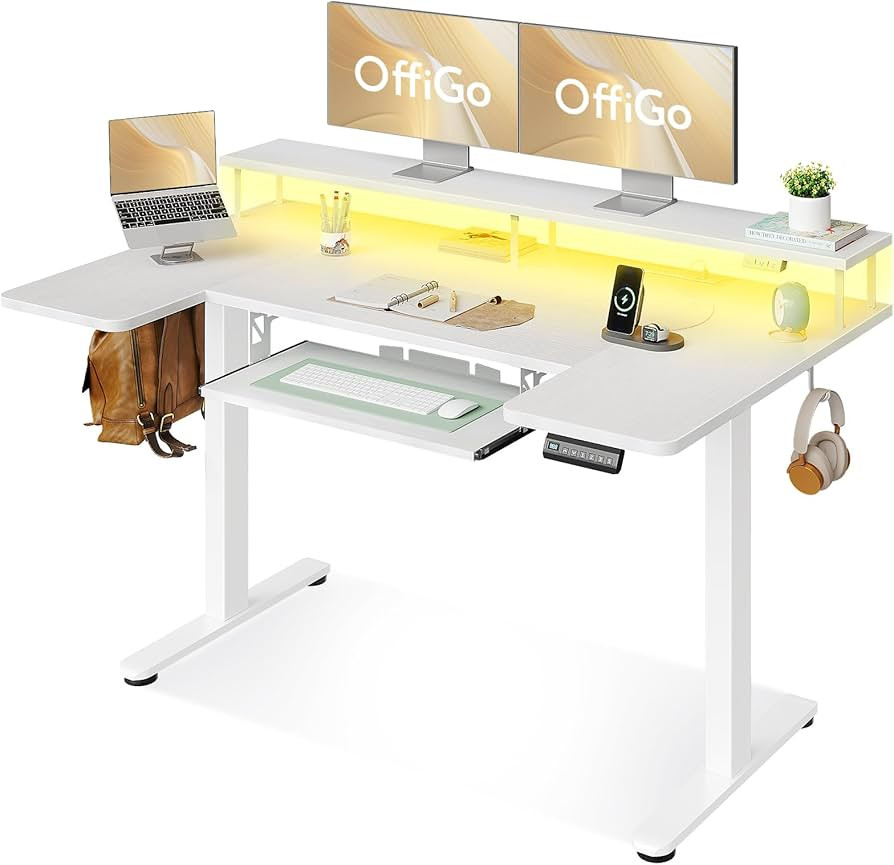 OffiGo U Shaped Electric Standing Desk with Keyboard Tray, 55 Inch Height Adjustable Desk with Po... | Amazon (US)
