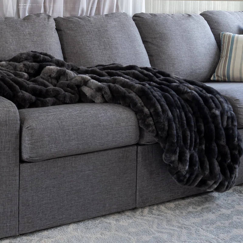 Oversized Ruched Faux Fur Blanket - 60x80-Inch Jacquard Faux Fur Queen-Size Throw for Sofas and B... | Wayfair North America