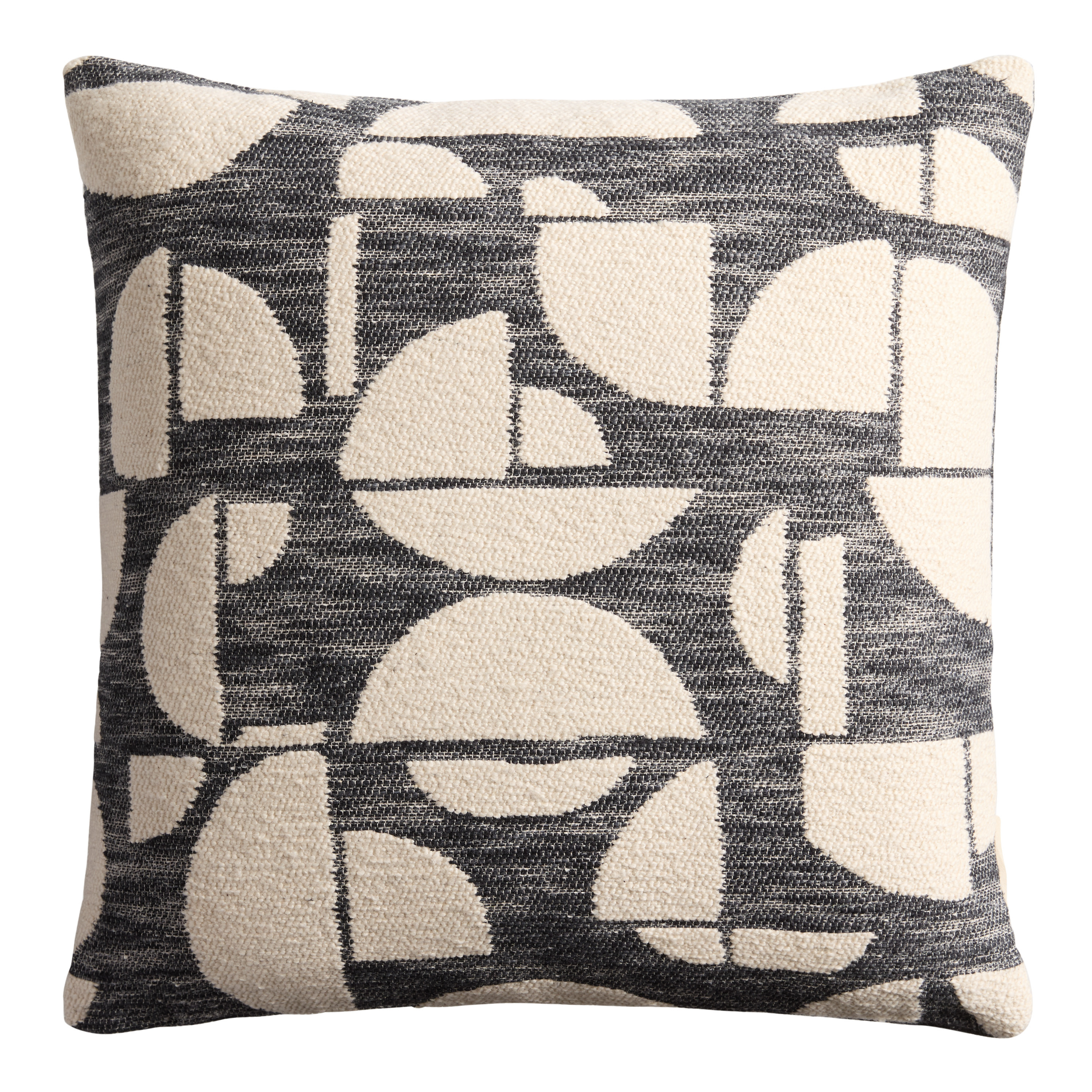 Black and Ivory Jacquard Geometric Shapes Throw Pillow | World Market