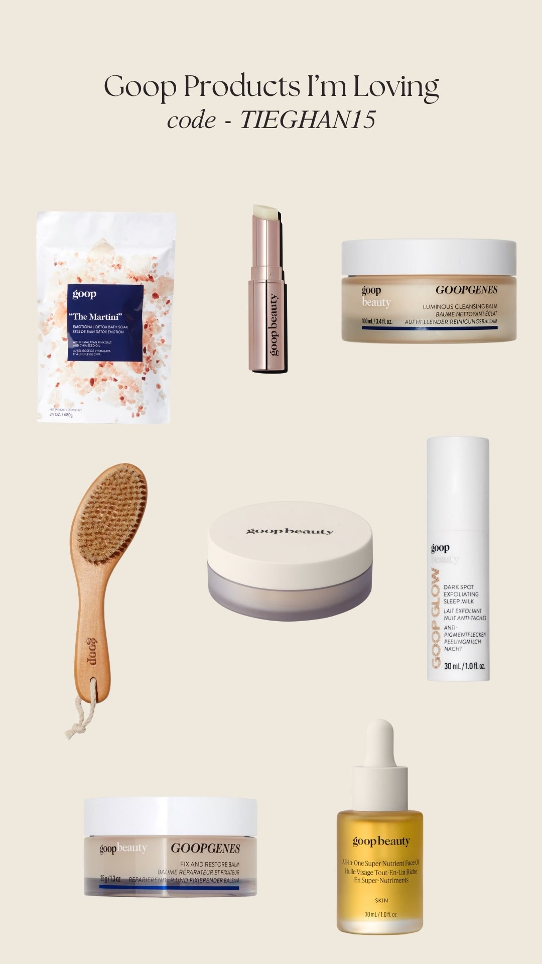 Goop is offering 15% off all Goop Beauty products to our HBH community with the code TIEGHAN15. Enjoy! 

#LTKSaleAlert #LTKBeauty #LTKTravel
