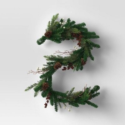 6' Mixed Greenery with Pinecones & White Berries Artificial Christmas Garland Green - Wondershop... | Target