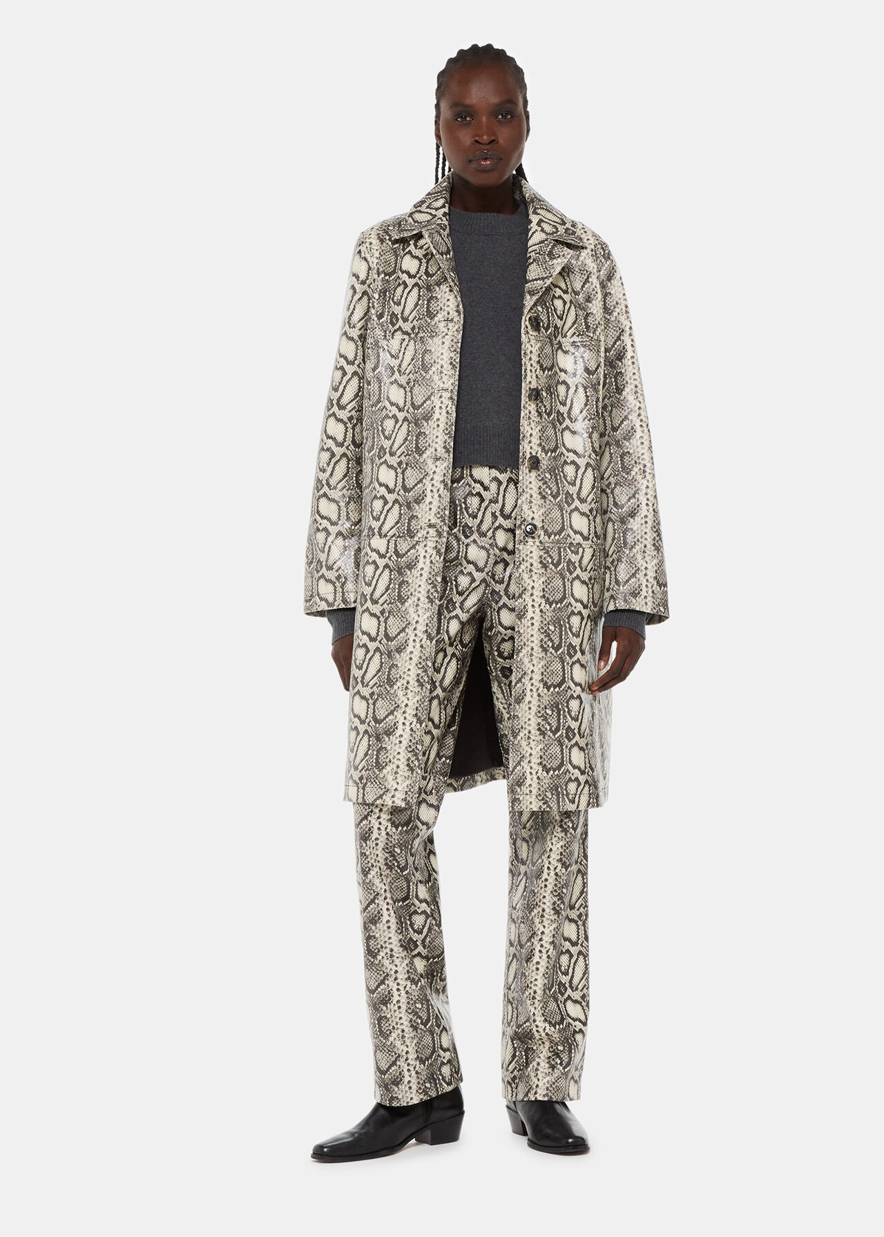 Multicolour Iyana Snake Print Leather Coat | WHISTLES | Whistles UK | | Whistles