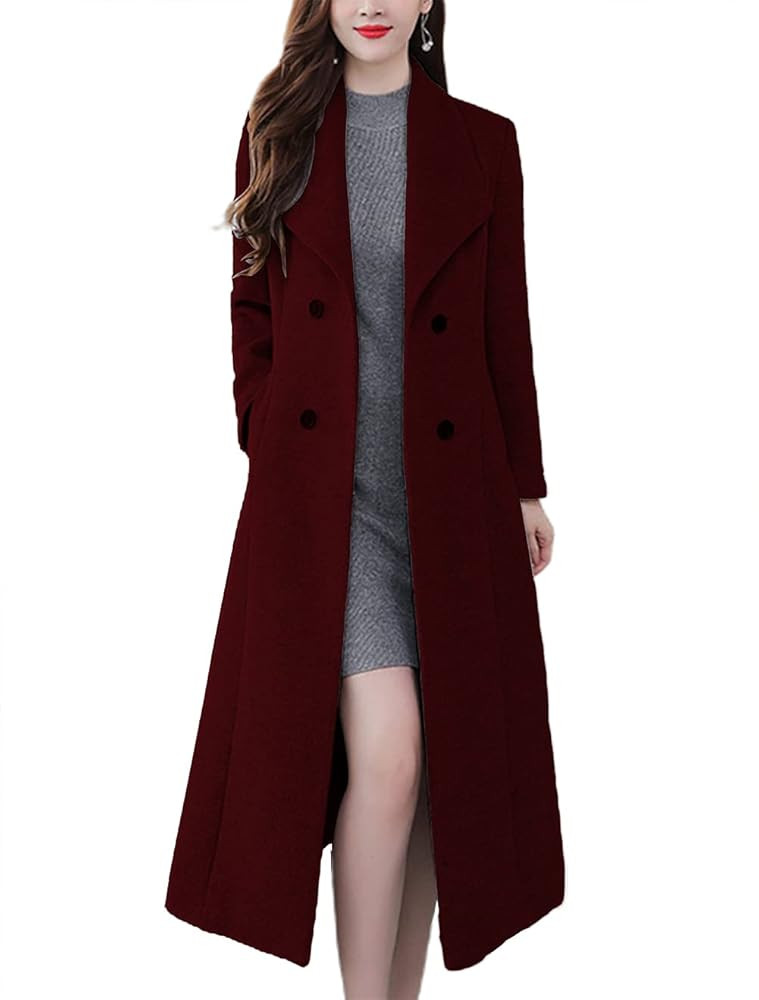 chouyatou Women's Chic Shawl Collar Work Double Breasted Maxi Long Wool Pea Coat | Amazon (US)