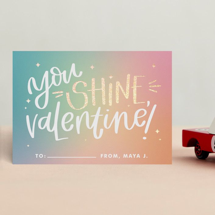 "You Shine, Valentine!" - Customizable Foil-pressed Classroom Valentine's Day Cards in Pink by Ol... | Minted