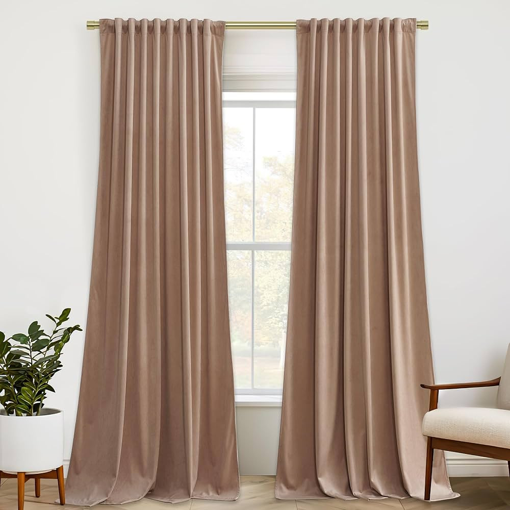 StangH Blush Beige Velvet Curtains - Super Soft Nursery Bedroom Privacy Window Drapes Elegant Hom... | Amazon (US)