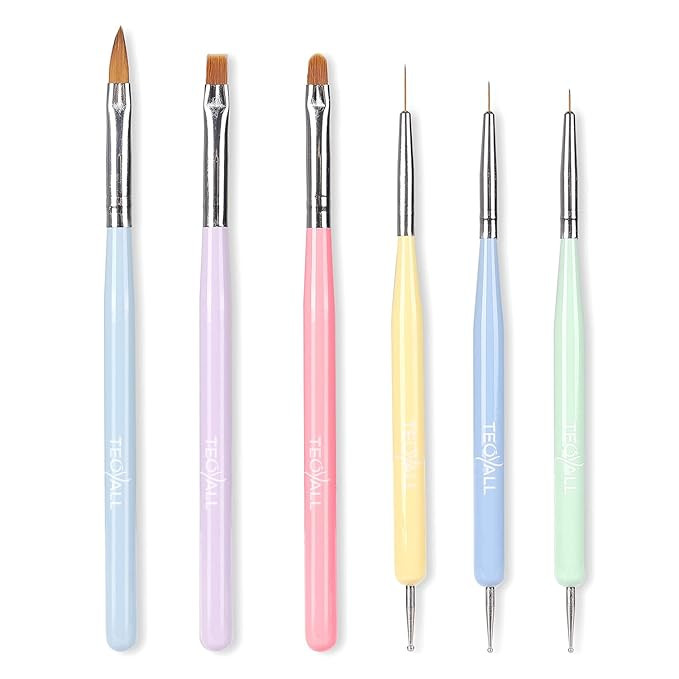 TEOYALL Nail Art Brushes, Nail Design Painting Brushes Builder Gel Brush Nail Dotting Tools Nail ... | Amazon (US)