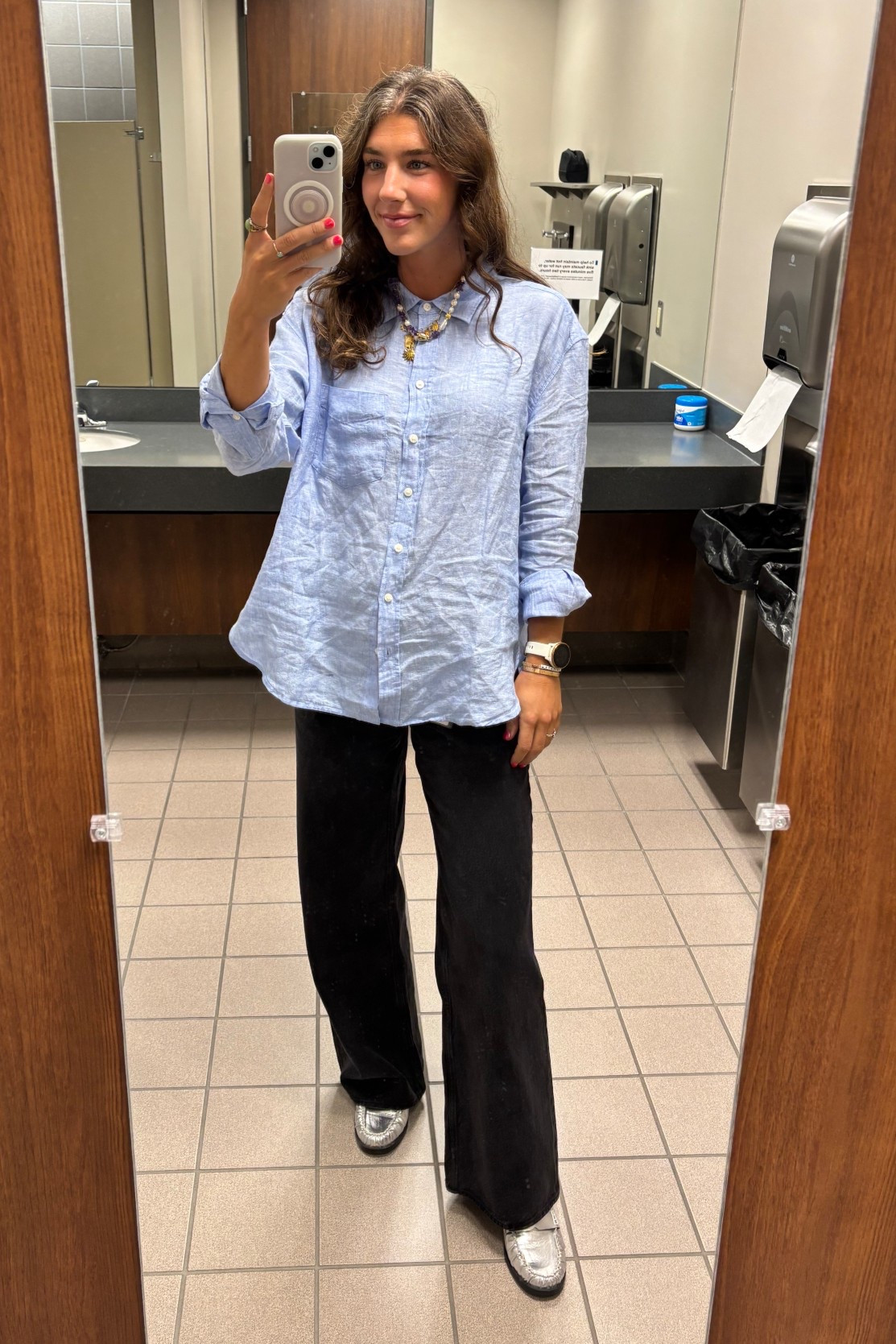 Abercrombie jeans + GAP linen shirt, but more styled for FALL! I'm loving a button down shirt buttoned ALL the way up to the top button (thanks TikTok for the inspo). Cutest work outfit and fall outfit!

#LTKWorkwear #LTKSeasonal #LTKStyleTip