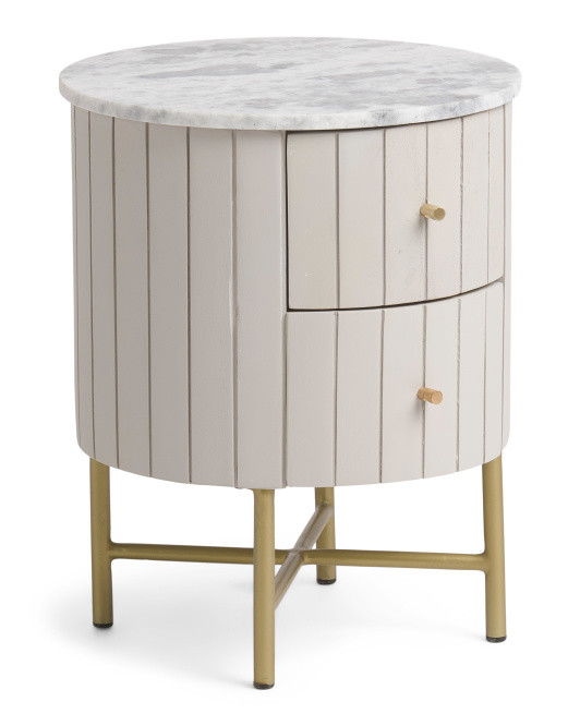 Mango Wood Marble Top Side Table | TJ Maxx