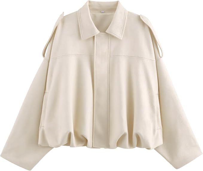 Xunger Women's Faux Suede Bomber Jacket Spring Lapel Pilot Coat Casual Oversized Long Sleeves Tre... | Amazon (US)