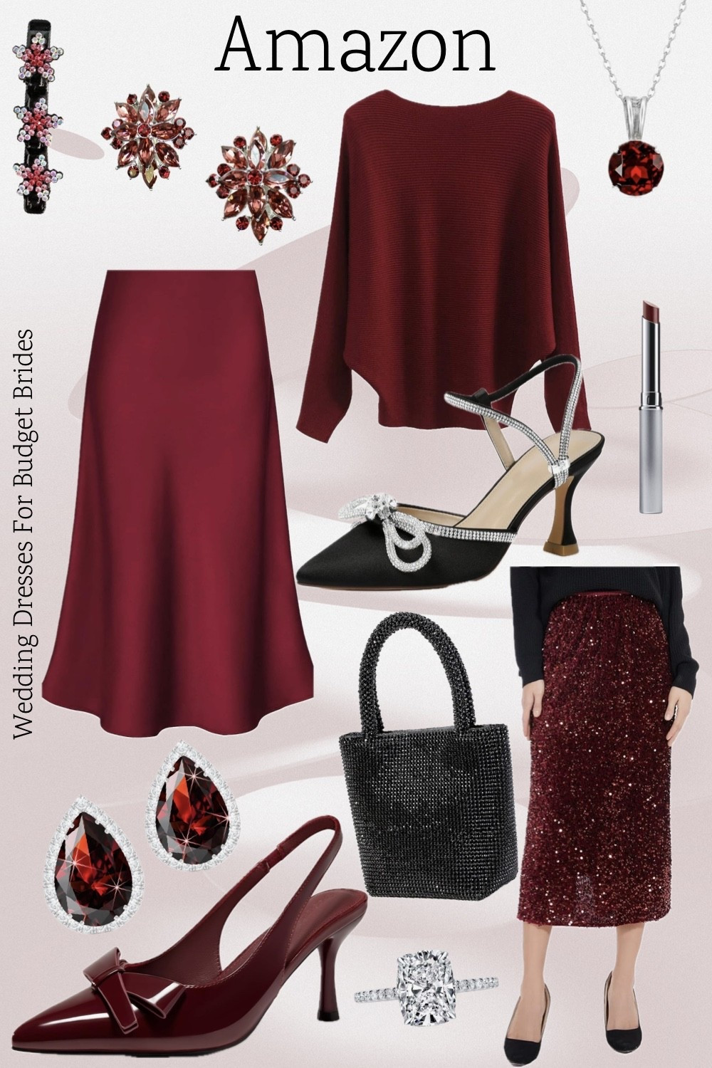 Winter wedding guest outfit idea in burgundy wine red. All from Amazon. Everything under $50 each. 

#LTKFindsUnder100 #LTKFindsUnder50 #LTKWedding