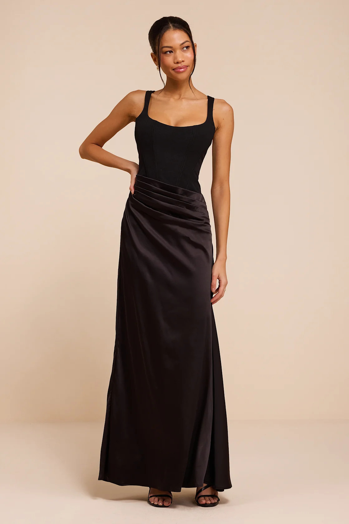 Irene Black Mixed Media Bustier Maxi Dress | Lulus