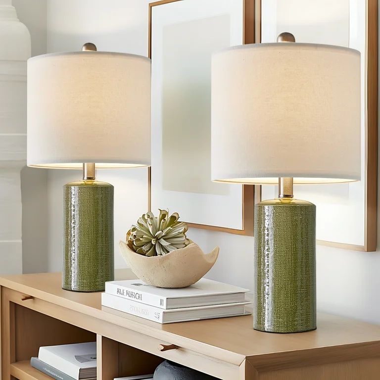Oneach Modern Table Lamp Set of 2 for Living Room 20.25" Farmhouse Green Ceramic Bedside Nightsta... | Walmart (US)