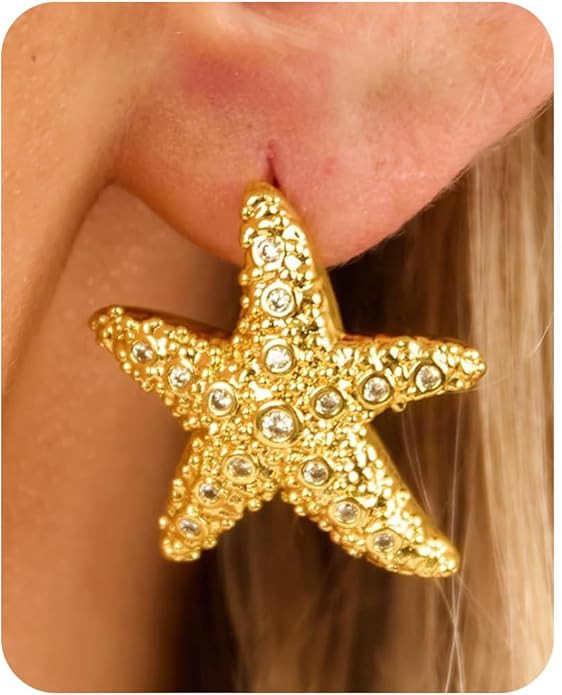 Gold Earrings for Women Trendy 14K Gold Plated Chunky Starfish Stud Earrings Hypoallergenic Light... | Amazon (US)