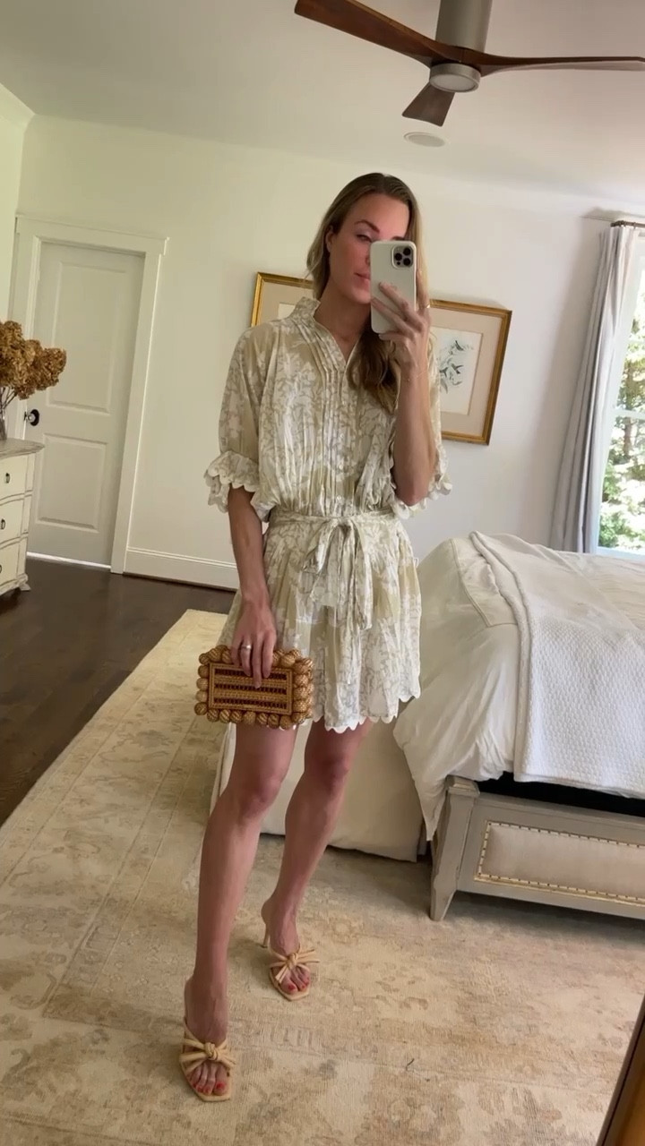 This blouson mini is a best seller by Juliet Dunn. It comes in a huge selection of colors, and in size 1, I don’t think it’s too short. Looks great with flat sandals and a tote or dress it up with cute heels! My color is “sandstone”—linking a bunch of other colorways I think are gorgeous for summertime.

Bow heels true to size. Clutch is Cult Gaia but I do not recommend (so small it can hardly fit a phone!).

#LTKSeasonal #LTKFind