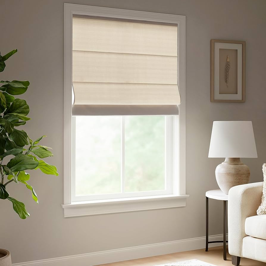 Madison Park Galen Matte Linen Cordless Roman Shades - Fabric Privacy Single Panel Darkening, Ene... | Amazon (US)