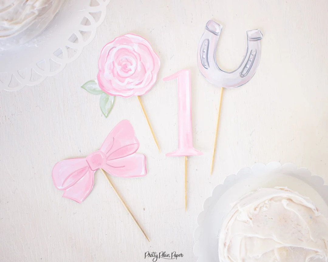Horseshoe Cake Topper | Pink Bow Cake Topper | ONE Cake Topper | Pink Rose Cake Topper | Printabl... | Etsy (US)