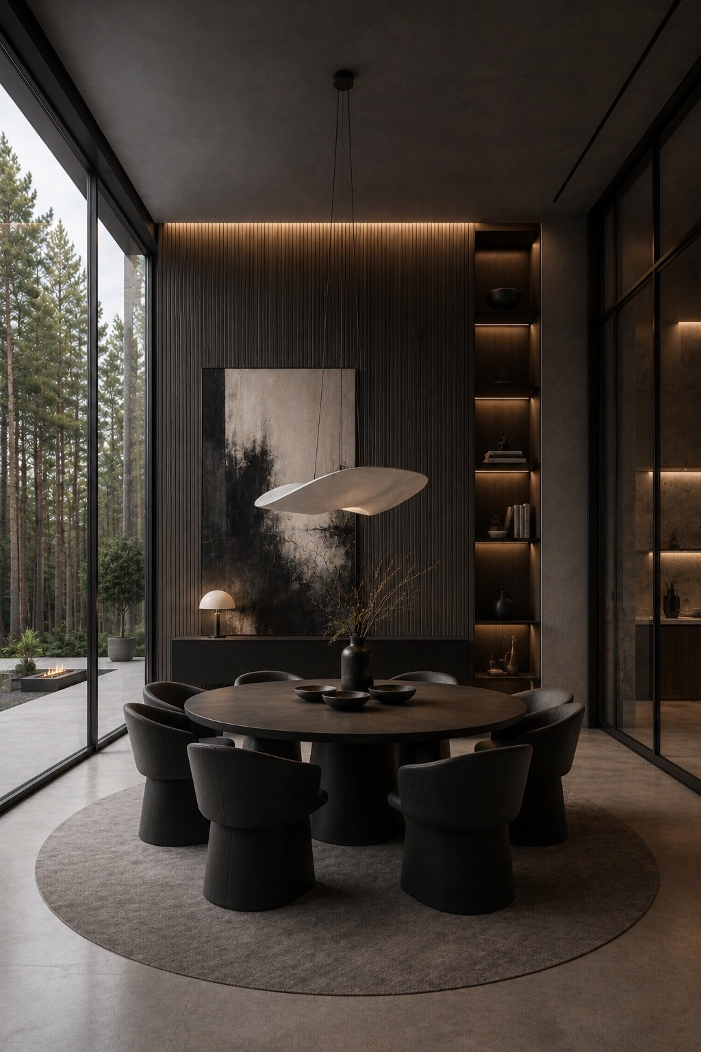 Dark, sculptural dining room with dramatic lighting, rich textures, and a refined architectural feel.

#diningroom #modernluxury #moodyinteriors #moderndiningroom #interiordesign #homedecor #darkinterior #statementlighting #architecturaldesign #neutralpalette #modernhome #diningroomdecor #interiorinspo #eleganthome #softluxury #designerstyle #refinedinteriors #pinteresthome #ltkhome #contemporaryliving