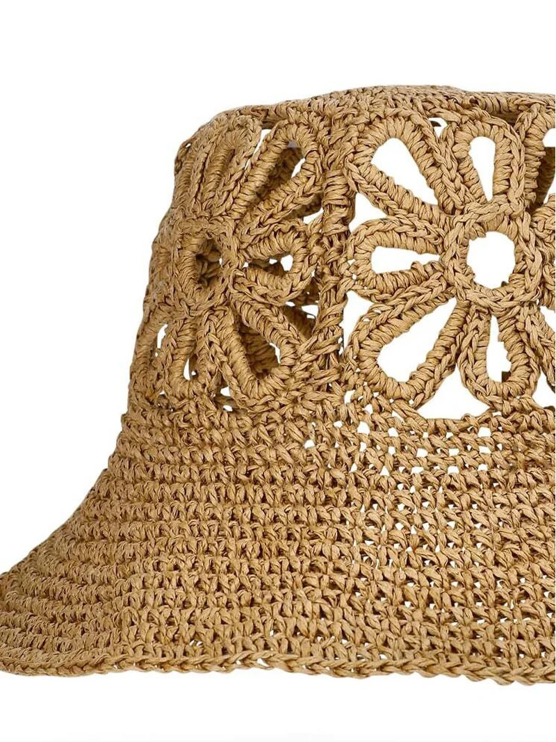 No Boundaries Floral Straw Bucket Hat, Women's, Natural | Walmart (US)
